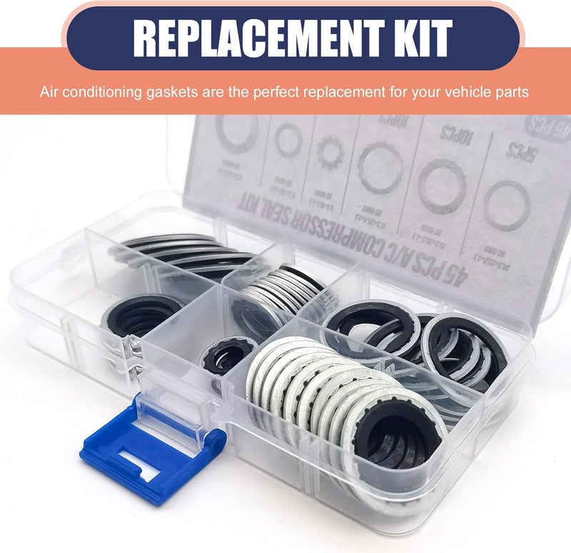 DYEKNEE 45 PCS Air Conditioner Compressor Port Seal Gasket Kit, Gasket Bonded Seal Assortment, Cooling Pump Sealing Gasket, Universal Automotive Self-Centered Washers (Black) - Image 5